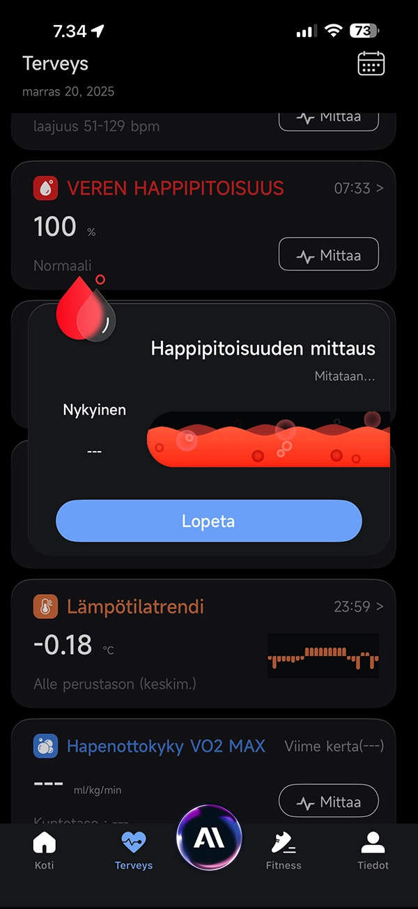 MY nextRING - Veren happipitoisuuden SpO₂ mittaus